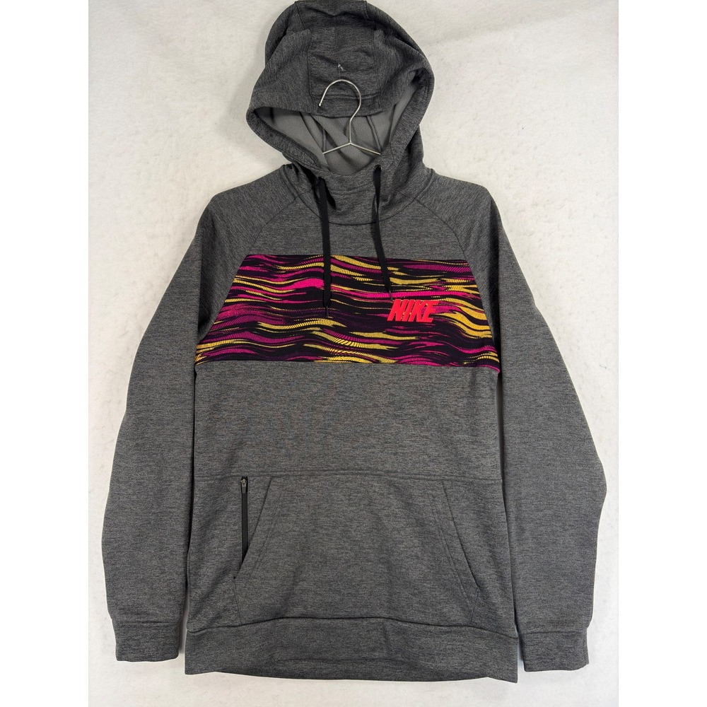 Nike Dri-FIT Men Small Gray Heather Graphic Pullover Hoodie Zipper Pocket 0575